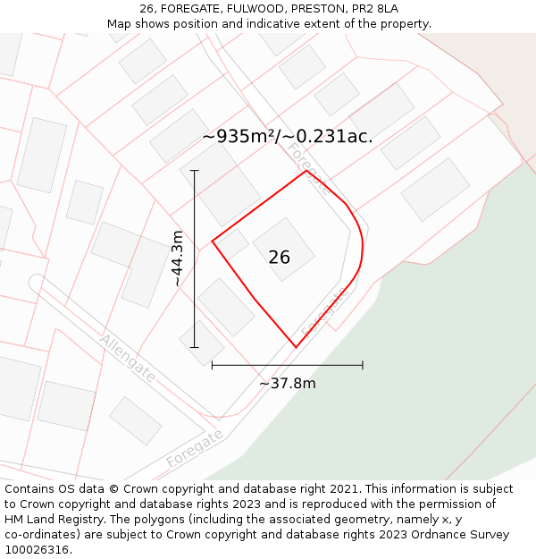 26, FOREGATE, FULWOOD, PRESTON, PR2 8LA: Plot and title map