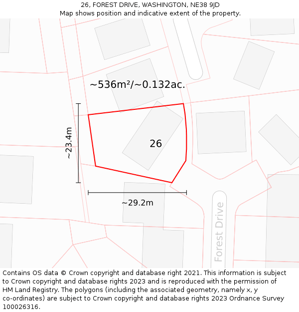 26, FOREST DRIVE, WASHINGTON, NE38 9JD: Plot and title map