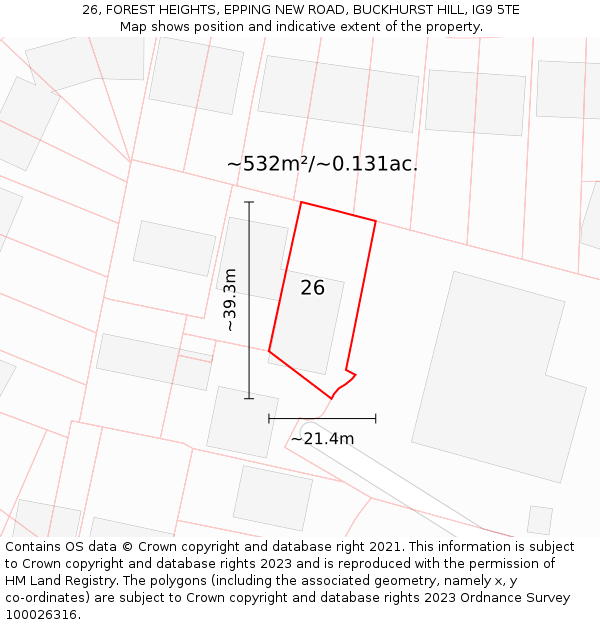 26, FOREST HEIGHTS, EPPING NEW ROAD, BUCKHURST HILL, IG9 5TE: Plot and title map