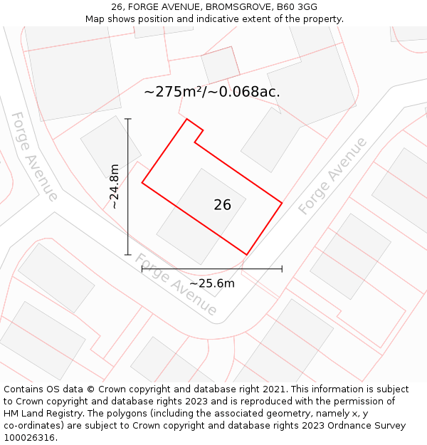 26, FORGE AVENUE, BROMSGROVE, B60 3GG: Plot and title map