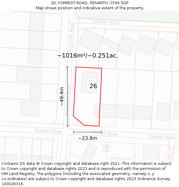 26, FORREST ROAD, PENARTH, CF64 5DP: Plot and title map