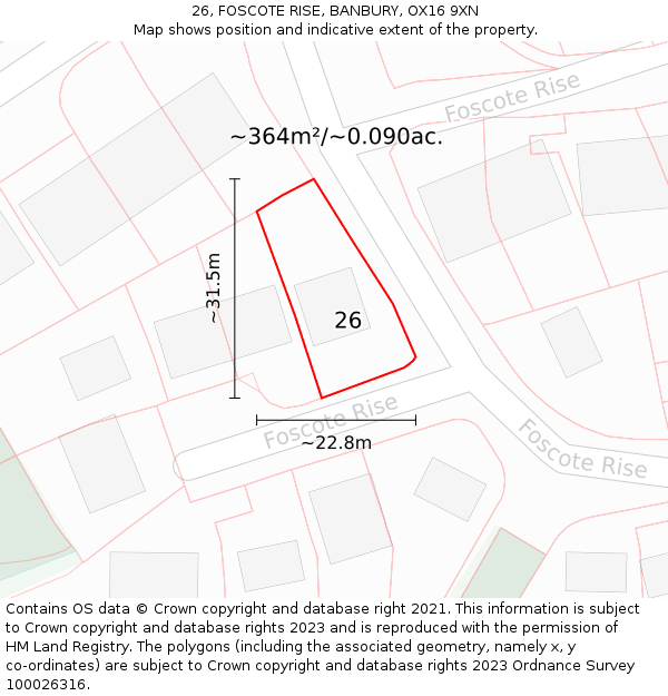26, FOSCOTE RISE, BANBURY, OX16 9XN: Plot and title map