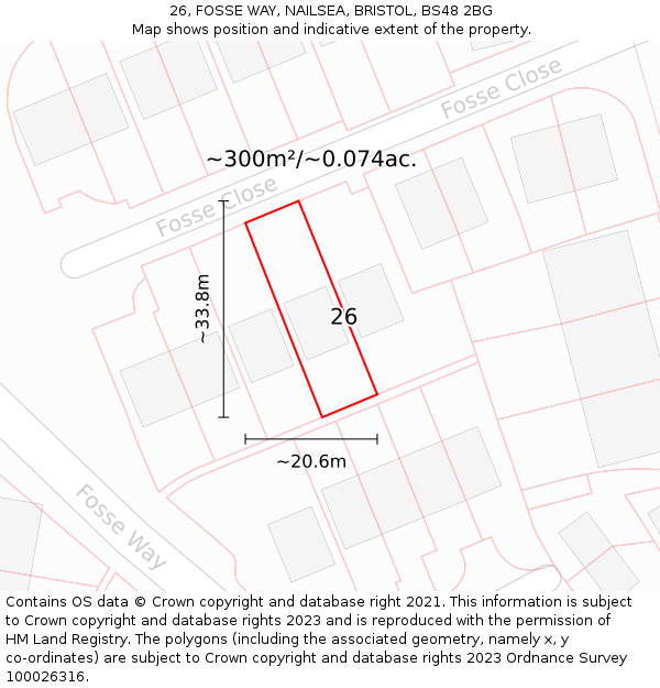 26, FOSSE WAY, NAILSEA, BRISTOL, BS48 2BG: Plot and title map