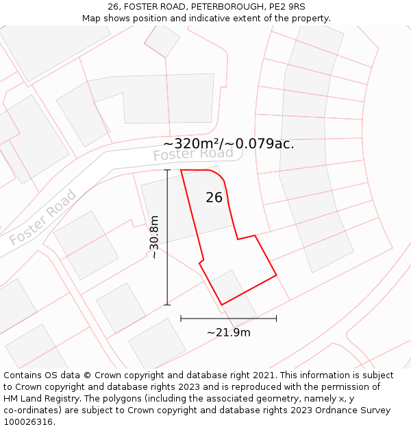 26, FOSTER ROAD, PETERBOROUGH, PE2 9RS: Plot and title map