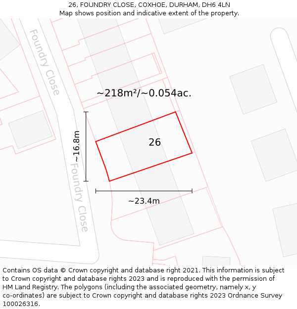 26, FOUNDRY CLOSE, COXHOE, DURHAM, DH6 4LN: Plot and title map