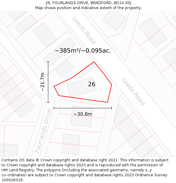 26, FOURLANDS DRIVE, BRADFORD, BD10 9SJ: Plot and title map