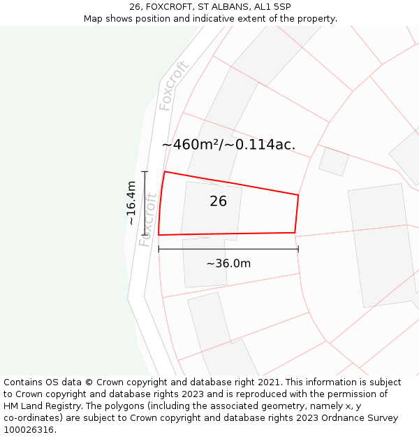 26, FOXCROFT, ST ALBANS, AL1 5SP: Plot and title map