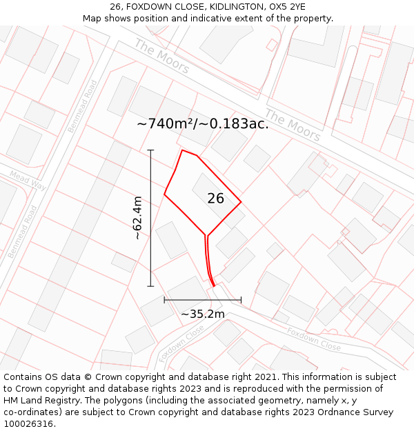 26, FOXDOWN CLOSE, KIDLINGTON, OX5 2YE: Plot and title map