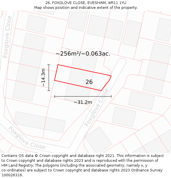 26, FOXGLOVE CLOSE, EVESHAM, WR11 1YU: Plot and title map