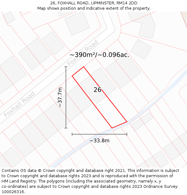 26, FOXHALL ROAD, UPMINSTER, RM14 2DD: Plot and title map