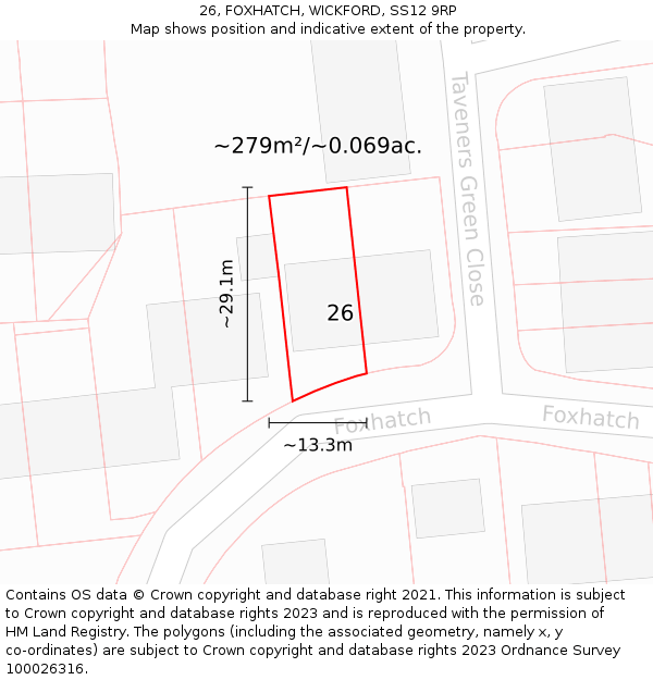 26, FOXHATCH, WICKFORD, SS12 9RP: Plot and title map