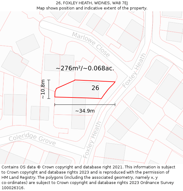 26, FOXLEY HEATH, WIDNES, WA8 7EJ: Plot and title map