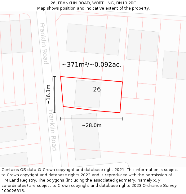 26, FRANKLIN ROAD, WORTHING, BN13 2PG: Plot and title map