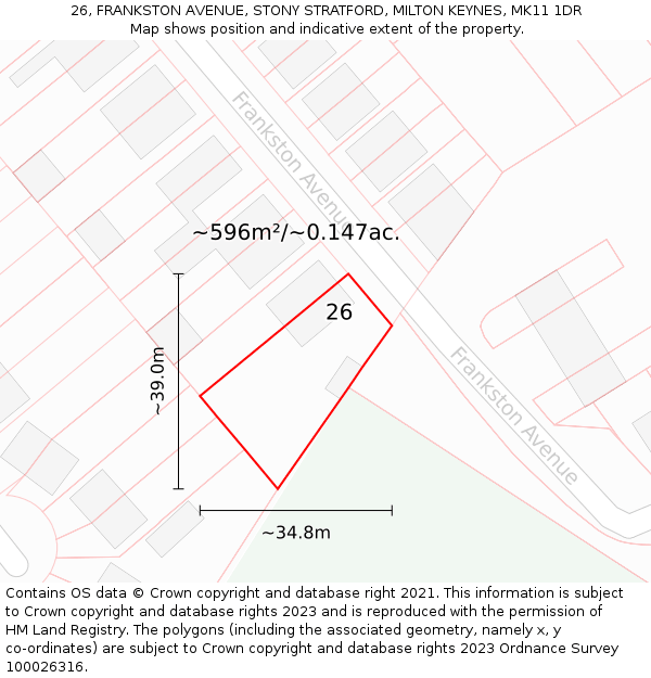 26, FRANKSTON AVENUE, STONY STRATFORD, MILTON KEYNES, MK11 1DR: Plot and title map