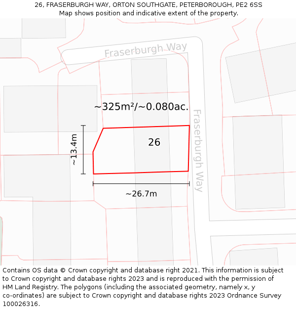 26, FRASERBURGH WAY, ORTON SOUTHGATE, PETERBOROUGH, PE2 6SS: Plot and title map