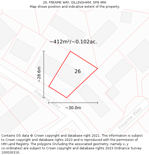 26, FREAME WAY, GILLINGHAM, SP8 4RA: Plot and title map