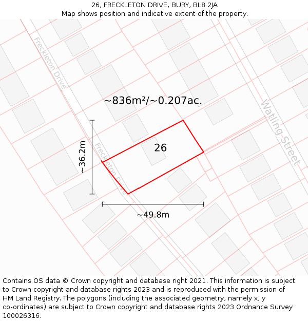 26, FRECKLETON DRIVE, BURY, BL8 2JA: Plot and title map