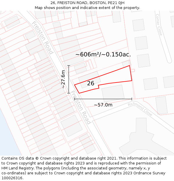 26, FREISTON ROAD, BOSTON, PE21 0JH: Plot and title map