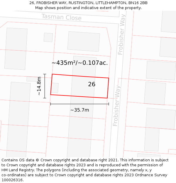26, FROBISHER WAY, RUSTINGTON, LITTLEHAMPTON, BN16 2BB: Plot and title map