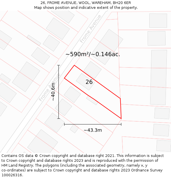26, FROME AVENUE, WOOL, WAREHAM, BH20 6ER: Plot and title map