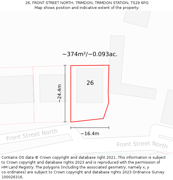 26, FRONT STREET NORTH, TRIMDON, TRIMDON STATION, TS29 6PG: Plot and title map