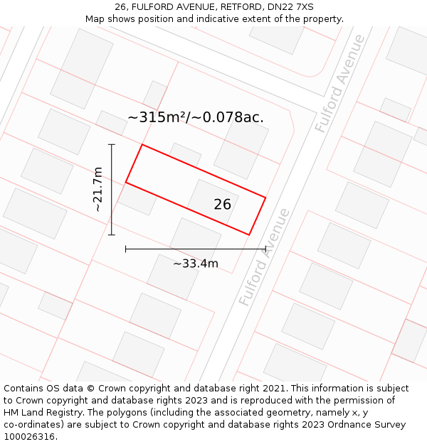 26, FULFORD AVENUE, RETFORD, DN22 7XS: Plot and title map