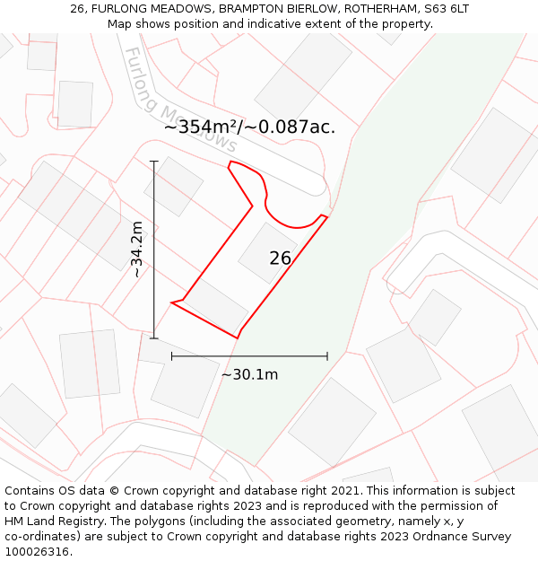 26, FURLONG MEADOWS, BRAMPTON BIERLOW, ROTHERHAM, S63 6LT: Plot and title map