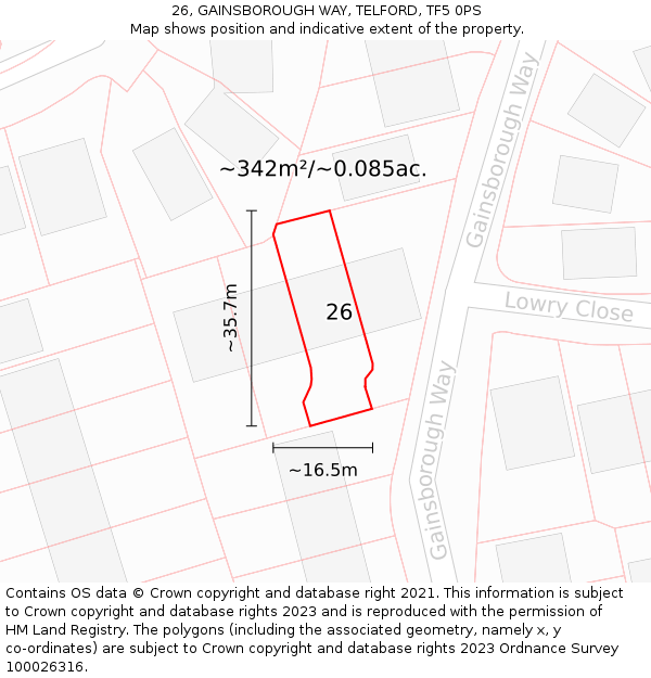 26, GAINSBOROUGH WAY, TELFORD, TF5 0PS: Plot and title map