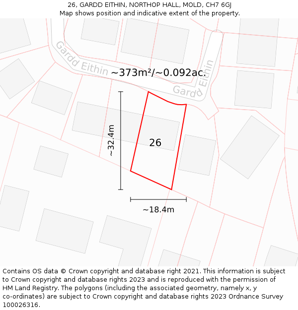 26, GARDD EITHIN, NORTHOP HALL, MOLD, CH7 6GJ: Plot and title map