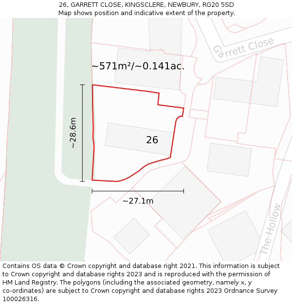 26, GARRETT CLOSE, KINGSCLERE, NEWBURY, RG20 5SD: Plot and title map