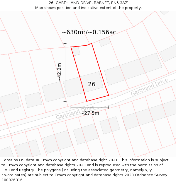26, GARTHLAND DRIVE, BARNET, EN5 3AZ: Plot and title map