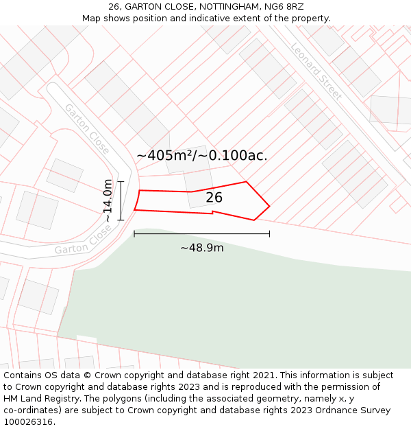 26, GARTON CLOSE, NOTTINGHAM, NG6 8RZ: Plot and title map