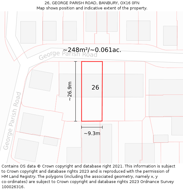 26, GEORGE PARISH ROAD, BANBURY, OX16 0FN: Plot and title map