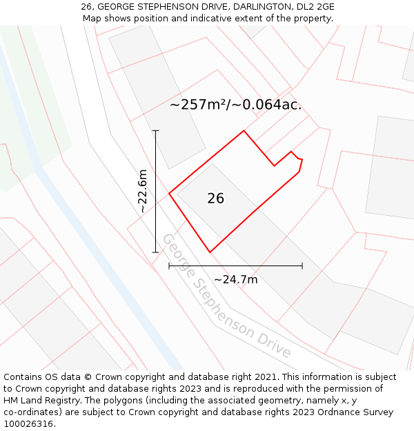 26, GEORGE STEPHENSON DRIVE, DARLINGTON, DL2 2GE: Plot and title map
