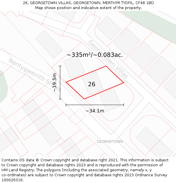 26, GEORGETOWN VILLAS, GEORGETOWN, MERTHYR TYDFIL, CF48 1BD: Plot and title map
