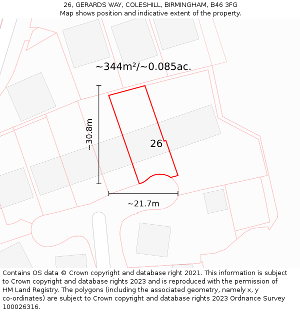 26, GERARDS WAY, COLESHILL, BIRMINGHAM, B46 3FG: Plot and title map