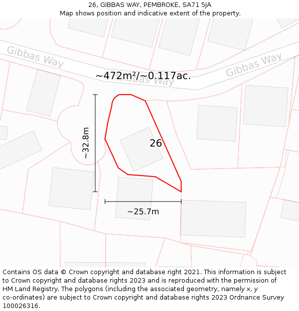 26, GIBBAS WAY, PEMBROKE, SA71 5JA: Plot and title map