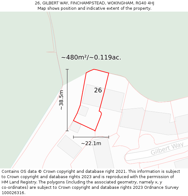 26, GILBERT WAY, FINCHAMPSTEAD, WOKINGHAM, RG40 4HJ: Plot and title map