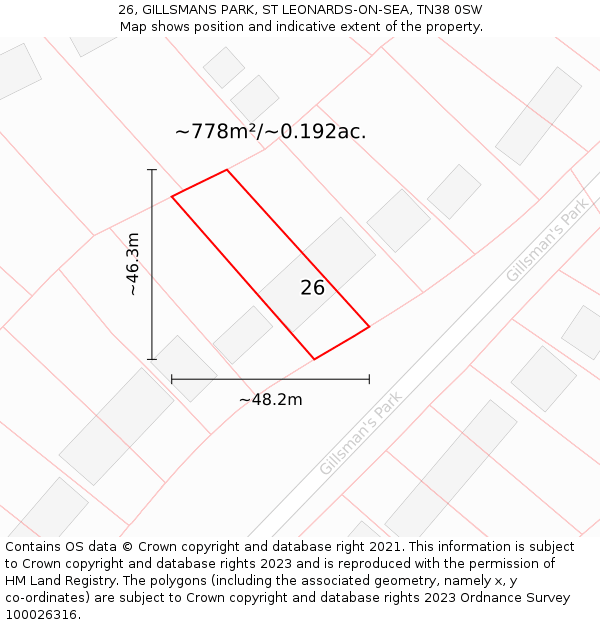 26, GILLSMANS PARK, ST LEONARDS-ON-SEA, TN38 0SW: Plot and title map