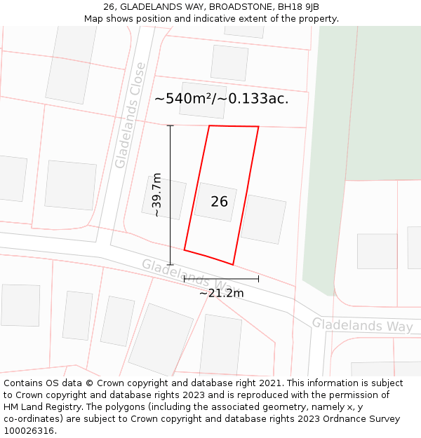 26, GLADELANDS WAY, BROADSTONE, BH18 9JB: Plot and title map