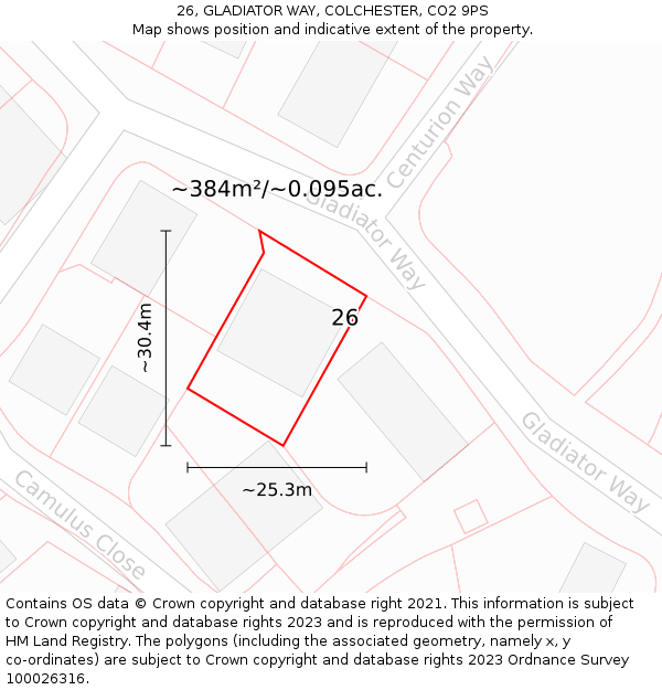 26, GLADIATOR WAY, COLCHESTER, CO2 9PS: Plot and title map