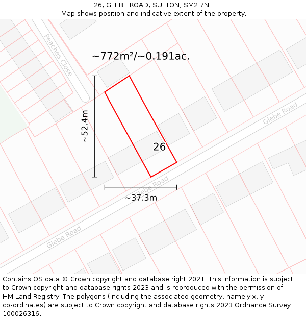 26, GLEBE ROAD, SUTTON, SM2 7NT: Plot and title map