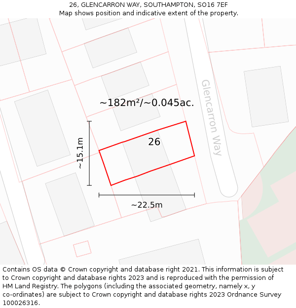 26, GLENCARRON WAY, SOUTHAMPTON, SO16 7EF: Plot and title map