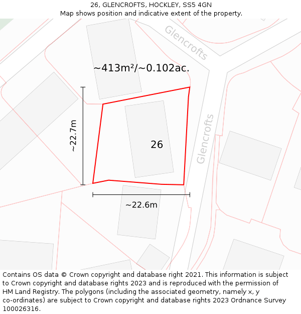 26, GLENCROFTS, HOCKLEY, SS5 4GN: Plot and title map