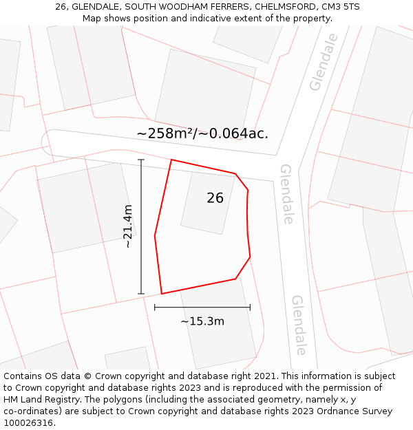 26, GLENDALE, SOUTH WOODHAM FERRERS, CHELMSFORD, CM3 5TS: Plot and title map