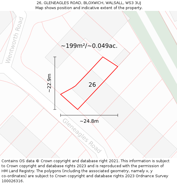 26, GLENEAGLES ROAD, BLOXWICH, WALSALL, WS3 3UJ: Plot and title map