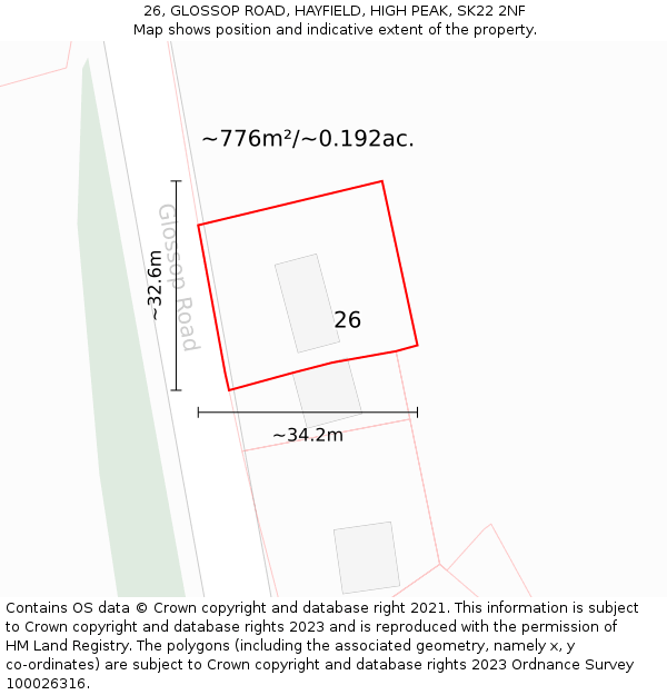 26, GLOSSOP ROAD, HAYFIELD, HIGH PEAK, SK22 2NF: Plot and title map