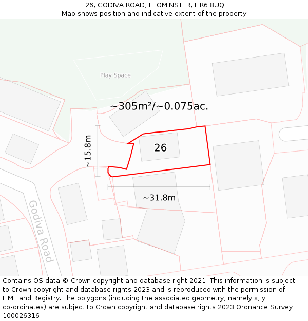 26, GODIVA ROAD, LEOMINSTER, HR6 8UQ: Plot and title map