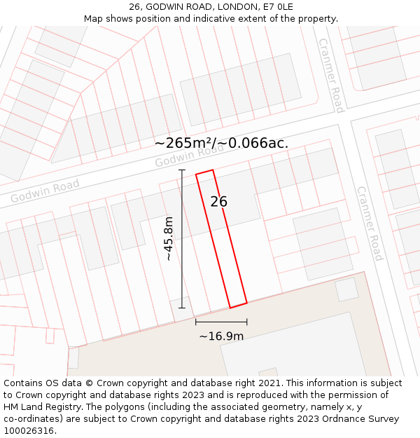 26, GODWIN ROAD, LONDON, E7 0LE: Plot and title map