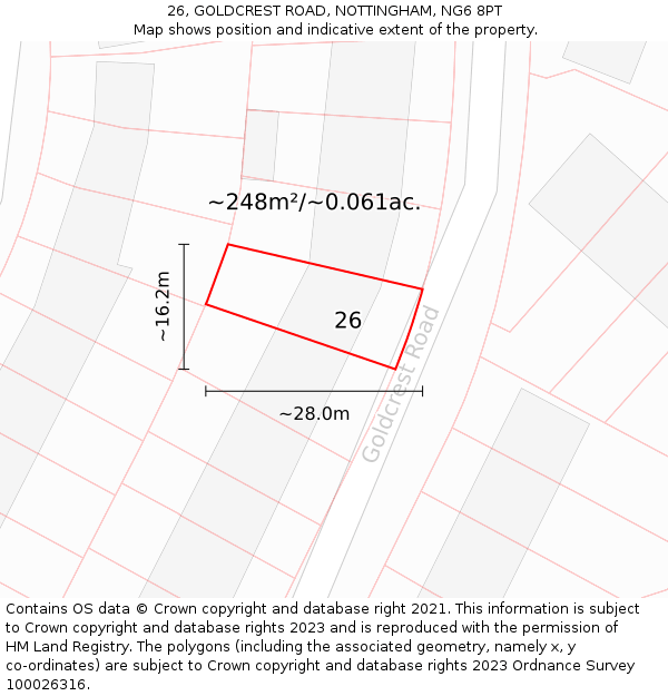 26, GOLDCREST ROAD, NOTTINGHAM, NG6 8PT: Plot and title map